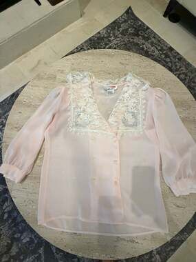 Nilani Vintage Semi-Sheer Pink Blouse with Lace